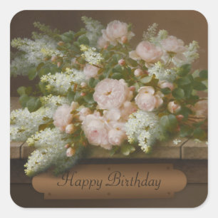 Pegatina Cuadrada Feliz cumpleaños Rosas y Lilacs CC0884 Longpré