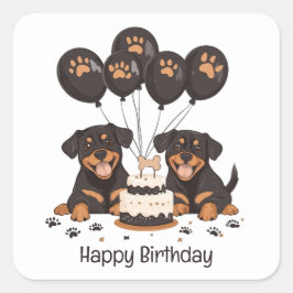 Pegatina Cuadrada Feliz cumpleaños Rottweiler Dogs