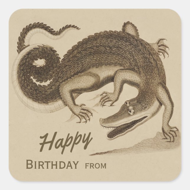 Pegatina Cuadrada Feliz cumpleaños salvaje cocodrilo alegre CC0892 (Anverso)