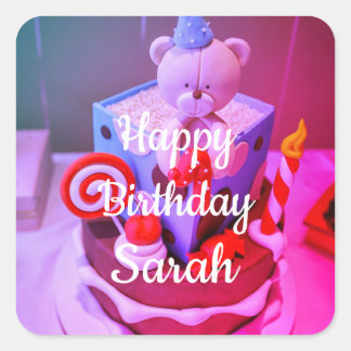 Pegatina Cuadrada Feliz cumpleaños Sarah