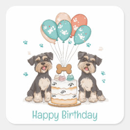 Pegatina Cuadrada Feliz cumpleaños Schnauzer Dogs