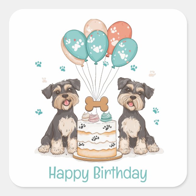 Pegatina Cuadrada Feliz cumpleaños Schnauzer Dogs (Anverso)