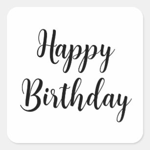 Pegatina Cuadrada Feliz cumpleaños, simple tipografía negra Minimali