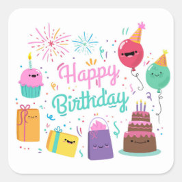 Pegatina Cuadrada Feliz cumpleaños sonriente