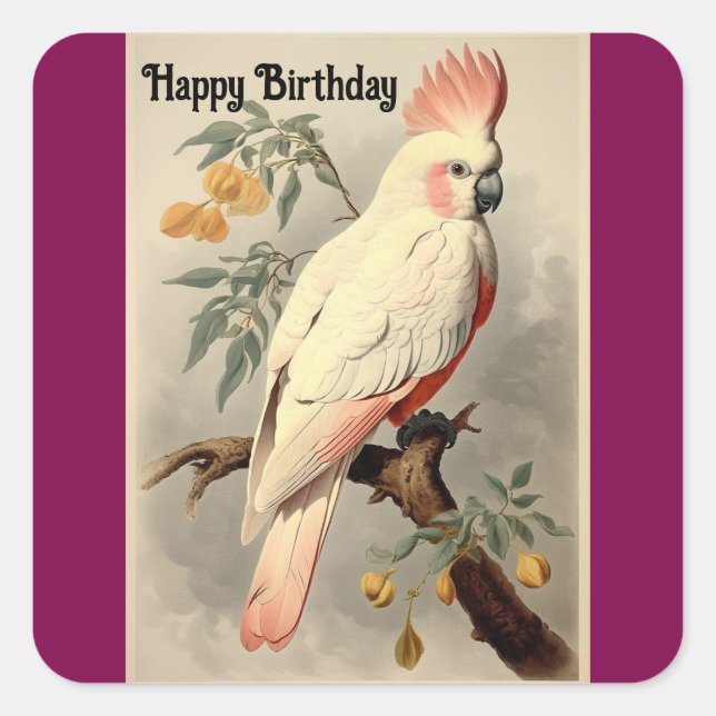 Pegatina Cuadrada Feliz Cumpleaños Sticker Pájaro Tropical (Anverso)