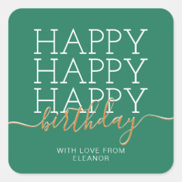Pegatina Cuadrada Feliz cumpleaños verde moderno