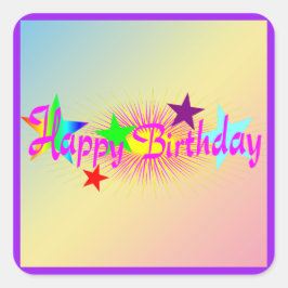 Pegatina Cuadrada Feliz cumpleaños y estrellas -