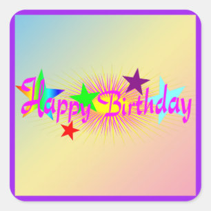 Pegatina Cuadrada Feliz cumpleaños y estrellas -