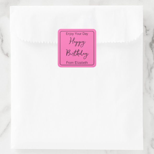 Pegatina Cuadrada Feliz cumpleaños y remitentes nombran rosa calient (Bolso)