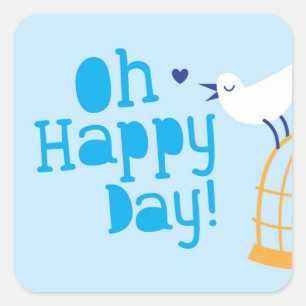 Pegatina Cuadrada ¡Feliz día! ¡Con pájaro azul!