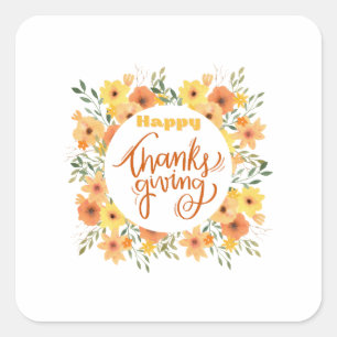 Pegatina Cuadrada Feliz Día de Acción de Gracias