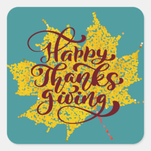 Pegatina Cuadrada Feliz Día de Acción de Gracias