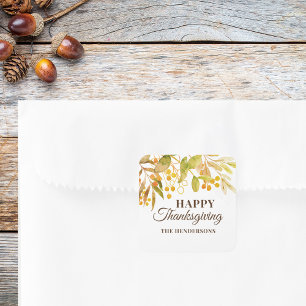 Pegatina Cuadrada Feliz Día de Acción de Gracias