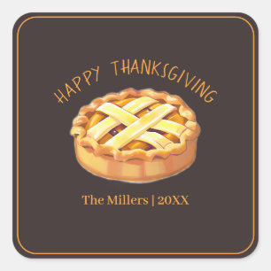 Pegatina Cuadrada Feliz Día de Acción de Gracias Apple Pie personali