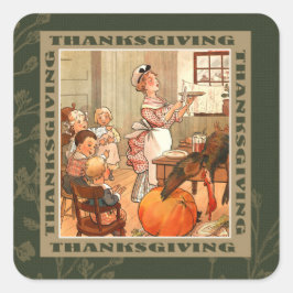 Pegatina Cuadrada Feliz Día de Acción de Gracias. Arte de vintage