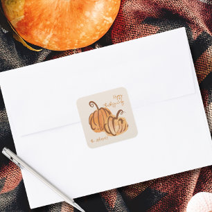 Pegatina Cuadrada Feliz Día de Acción de Gracias, Día de Acción de G