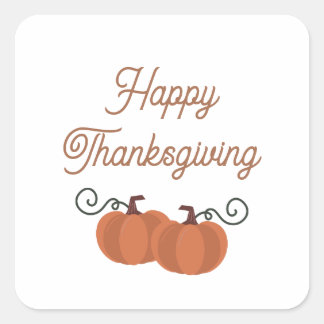 Pegatina Cuadrada Feliz Día de Acción de Gracias Otoño Calabaza