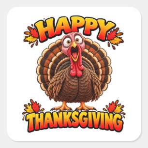 Pegatina Cuadrada Feliz Día de Acción de Gracias Pavo