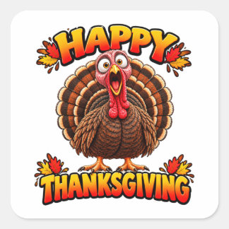 Pegatina Cuadrada Feliz Día de Acción de Gracias Pavo