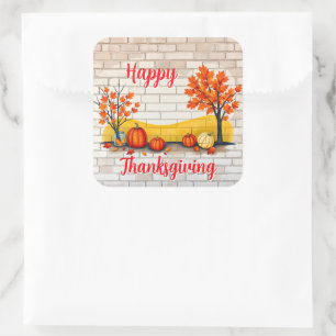 Pegatina Cuadrada Feliz Día de Acción de Gracias Tendy Hermoso Otoño