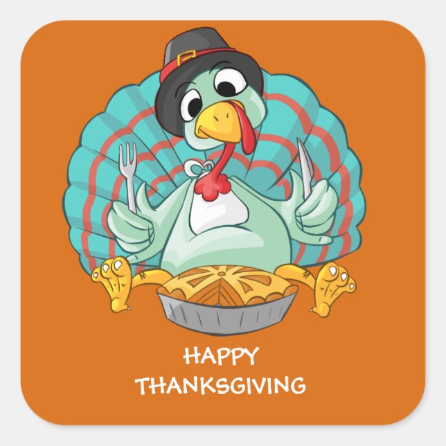 Pegatina Cuadrada Feliz Día de Acción de Gracias Turquía (Anverso)