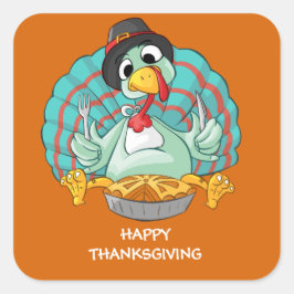 Pegatina Cuadrada Feliz Día de Acción de Gracias Turquía