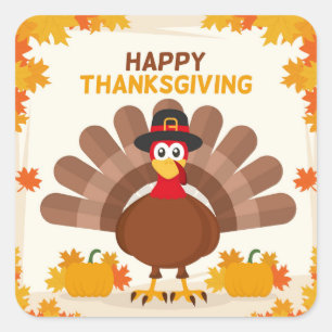 Pegatina Cuadrada Feliz Día de Acción de Gracias Turquía