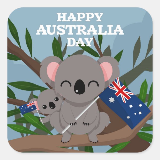 Pegatina Cuadrada Feliz Día de Australia (Anverso)