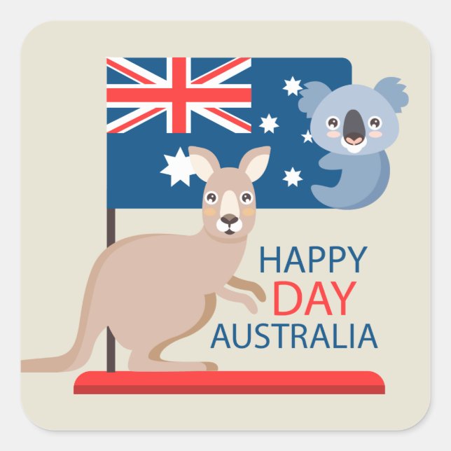 Pegatina Cuadrada Feliz Día de Australia (Anverso)