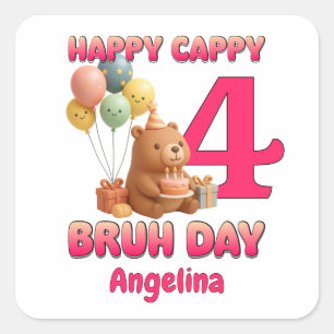 Pegatina Cuadrada FELIZ DÍA DE BRUH CAPPY Cumpleaños personalizado d