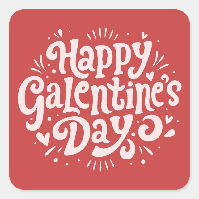 Pegatina Cuadrada Feliz Día de Galentine (Anverso)