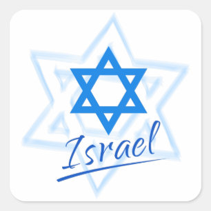 Pegatina Cuadrada Feliz Día de la Independencia de Israel Estrella 