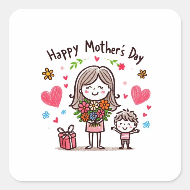 Pegatina Cuadrada Feliz Día de la Madre (Anverso)