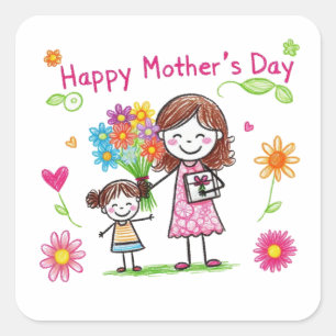 Pegatina Cuadrada Feliz Día de la Madre