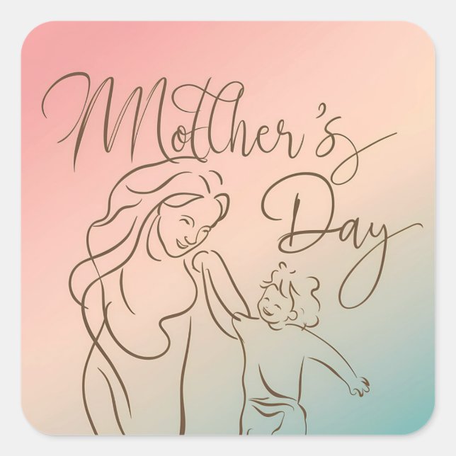 Pegatina Cuadrada Feliz día de la madre (Anverso)