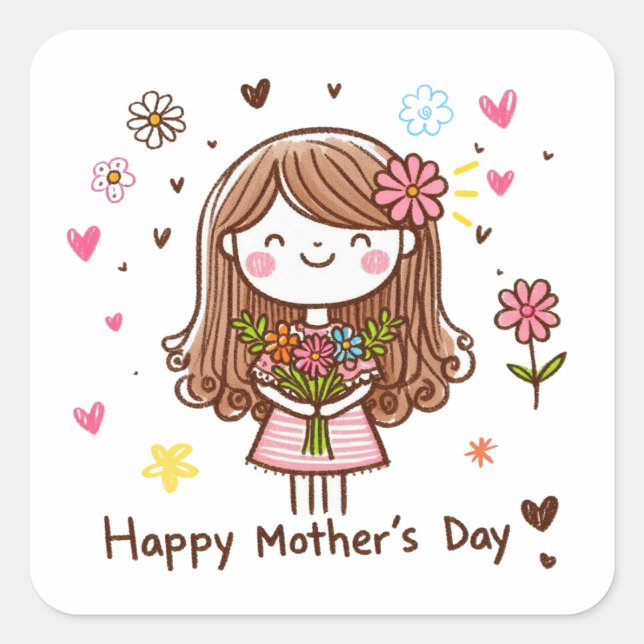 Pegatina Cuadrada Feliz Día de la Madre (Anverso)
