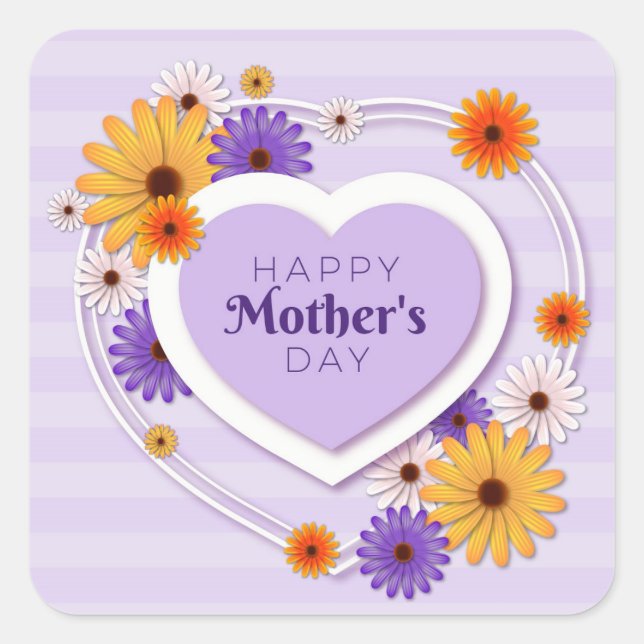 Pegatina Cuadrada Feliz Día de la Madre  (Anverso)