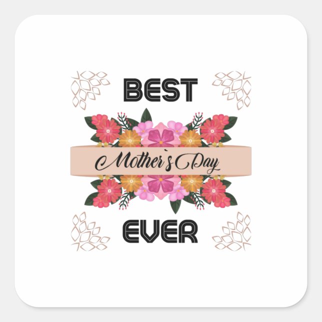 Pegatina Cuadrada Feliz Día de la Madre con amor (Anverso)