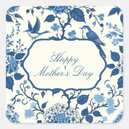 Pegatina Cuadrada Feliz Día de la Madre Elegante Floral Chinoiserie