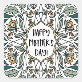 Pegatina Cuadrada Feliz Día de la Madre Ilustraciones florales