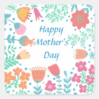 Pegatina Cuadrada Feliz Día de la Madre Marco floral