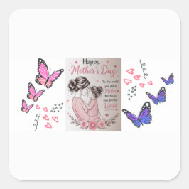 Pegatina Cuadrada Feliz Día de la Madre Mariposa 