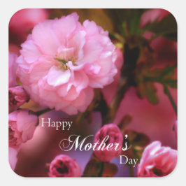 Pegatina Cuadrada Feliz Día de la Madre Primavera Flores de cerezo r