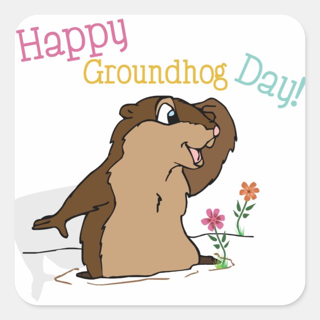 Pegatina Cuadrada Feliz Día de la Marmota (Anverso)