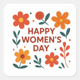 Pegatina Cuadrada Feliz Día de la Mujer