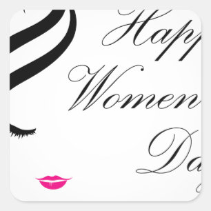 Pegatina Cuadrada Feliz día de la mujer con la cara de una dama
