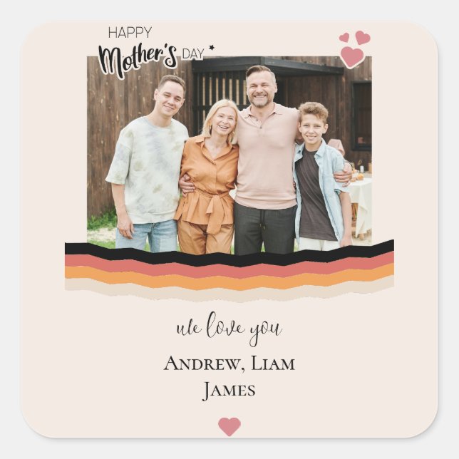 Pegatina Cuadrada Feliz día de madre te amamos (Anverso)