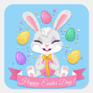Pegatina Cuadrada Feliz Día de Pascua