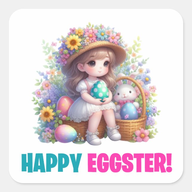 Pegatina Cuadrada Feliz Día de Pascua - Bebé lindo (Anverso)