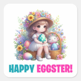 Pegatina Cuadrada Feliz Día de Pascua - Bebé lindo